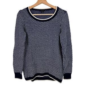 Talbots Women's Medium Navy, Blue and White Scoop Neck Pullover Cotton Sweater